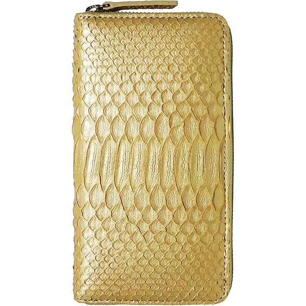 【長財布】国産錦蛇レザー 薄金ゴールド 国産パイソン ラウンドファスナー仕様 日本製 長財布 本革 パイソン メンズ 薄金錦蛇革 レザー ヘビ革